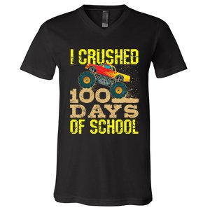 I Crushed 100 Days Of School Monster Truck V-Neck T-Shirt