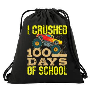 I Crushed 100 Days Of School Monster Truck Drawstring Bag