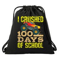 I Crushed 100 Days Of School Monster Truck Drawstring Bag