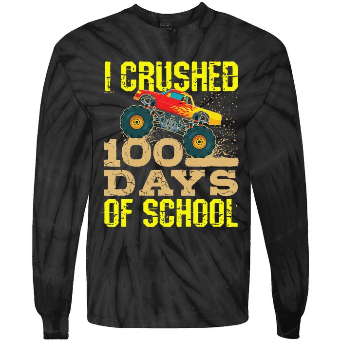 I Crushed 100 Days Of School Monster Truck Tie-Dye Long Sleeve Shirt