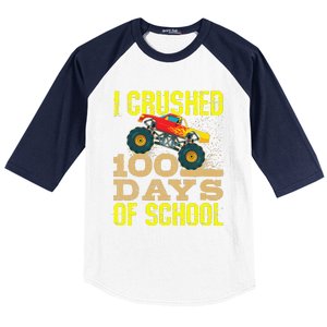 I Crushed 100 Days Of School Monster Truck Baseball Sleeve Shirt