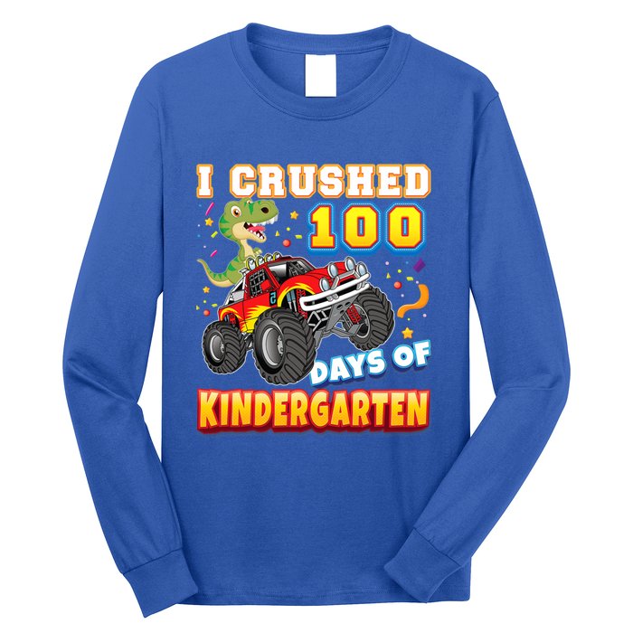 I Crushed 100 Days Of Kindergarten 100th Day School Monster Gift Long Sleeve Shirt