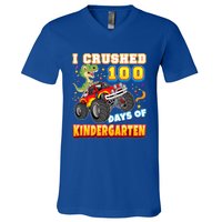 I Crushed 100 Days Of Kindergarten 100th Day School Monster Gift V-Neck T-Shirt