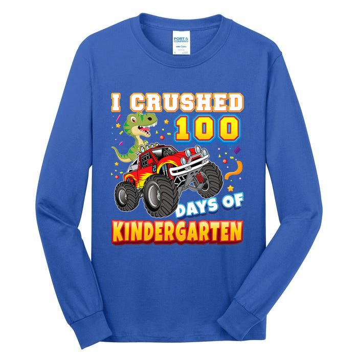 I Crushed 100 Days Of Kindergarten 100th Day School Monster Gift Tall Long Sleeve T-Shirt