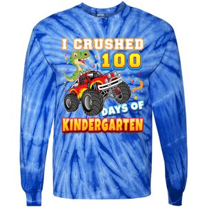 I Crushed 100 Days Of Kindergarten 100th Day School Monster Gift Tie-Dye Long Sleeve Shirt