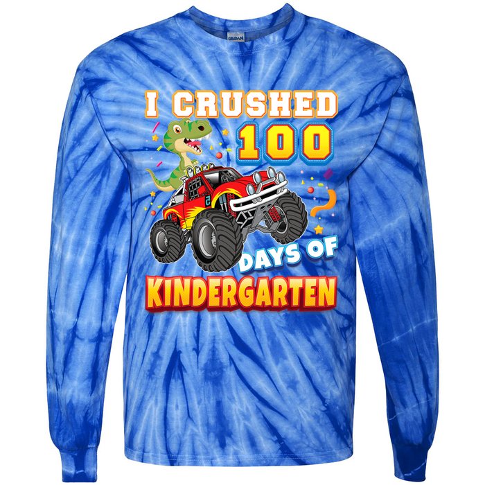 I Crushed 100 Days Of Kindergarten 100th Day School Monster Gift Tie-Dye Long Sleeve Shirt