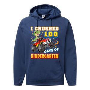 I Crushed 100 Days Of Kindergarten 100th Day School Monster Gift Performance Fleece Hoodie