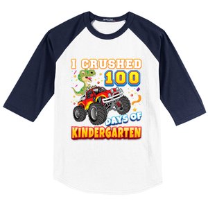 I Crushed 100 Days Of Kindergarten 100th Day School Monster Gift Baseball Sleeve Shirt