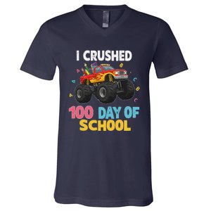 I Crushed 100 Days Of School For Monster Truck 100 Day V-Neck T-Shirt