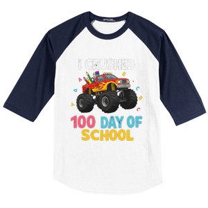 I Crushed 100 Days Of School For Monster Truck 100 Day Baseball Sleeve Shirt