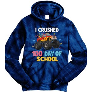 I Crushed 100 Days Of School For Monster Truck 100 Day Tie Dye Hoodie