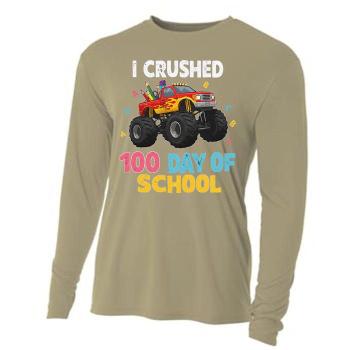 I Crushed 100 Days Of School For Monster Truck 100 Day Cooling Performance Long Sleeve Crew