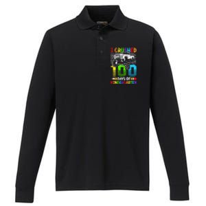 I Crushed 100 Days Of Kindergarten 100th Day Of School Funny Gift Performance Long Sleeve Polo