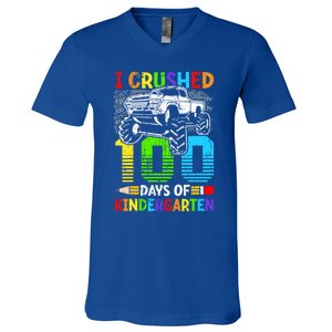 I Crushed 100 Days Of Kindergarten 100th Day Of School Funny Gift V-Neck T-Shirt