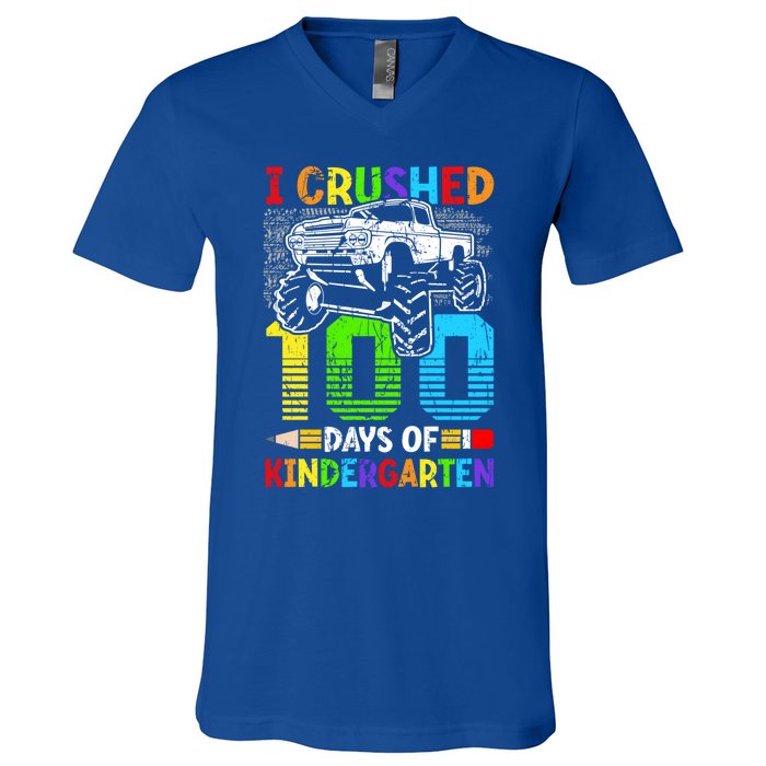 I Crushed 100 Days Of Kindergarten 100th Day Of School Funny Gift V-Neck T-Shirt