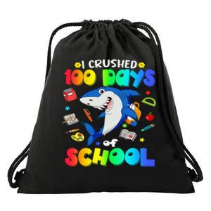 I Crushed 100 Days of School Funny Shark Lover Drawstring Bag