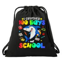 I Crushed 100 Days of School Funny Shark Lover Drawstring Bag