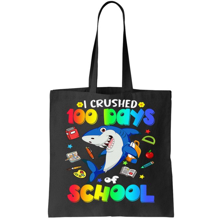 I Crushed 100 Days of School Funny Shark Lover Tote Bag