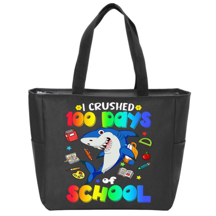 I Crushed 100 Days of School Funny Shark Lover Zip Tote Bag