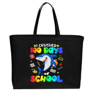 I Crushed 100 Days of School Funny Shark Lover Cotton Canvas Jumbo Tote