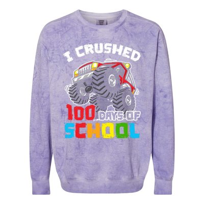 I Crushed 100 Days Of School 100th Day Of Monster Truck Cute Gift Colorblast Crewneck Sweatshirt