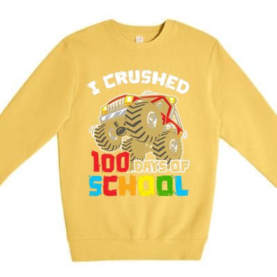 I Crushed 100 Days Of School 100th Day Of Monster Truck Cute Gift Premium Crewneck Sweatshirt