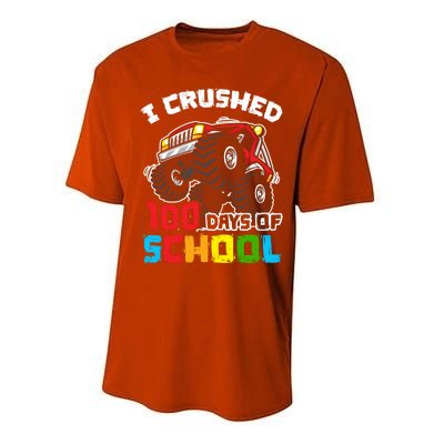 I Crushed 100 Days Of School 100th Day Of Monster Truck Cute Gift Performance Sprint T-Shirt