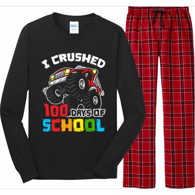 I Crushed 100 Days Of School 100th Day Of Monster Truck Cute Gift Long Sleeve Pajama Set