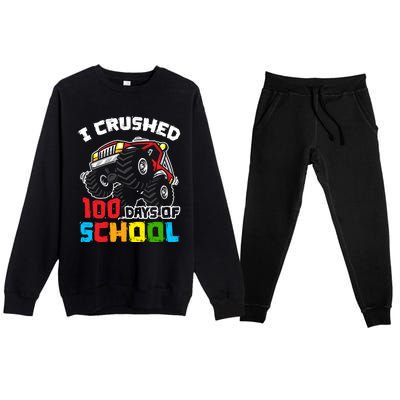 I Crushed 100 Days Of School 100th Day Of Monster Truck Cute Gift Premium Crewneck Sweatsuit Set