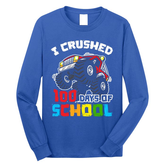 I Crushed 100 Days Of School 100th Day Of Monster Truck Cute Gift Long Sleeve Shirt