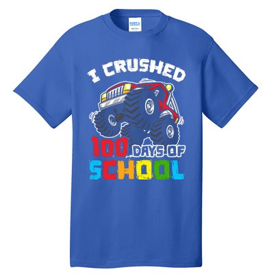 I Crushed 100 Days Of School 100th Day Of Monster Truck Cute Gift Tall T-Shirt