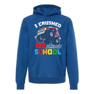 I Crushed 100 Days Of School 100th Day Of Monster Truck Cute Gift Premium Hoodie