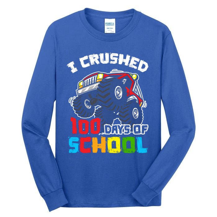 I Crushed 100 Days Of School 100th Day Of Monster Truck Cute Gift Tall Long Sleeve T-Shirt