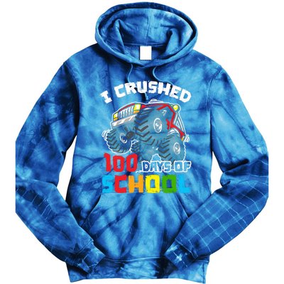 I Crushed 100 Days Of School 100th Day Of Monster Truck Cute Gift Tie Dye Hoodie