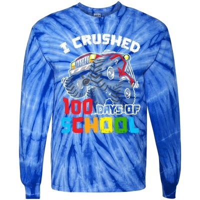 I Crushed 100 Days Of School 100th Day Of Monster Truck Cute Gift Tie-Dye Long Sleeve Shirt