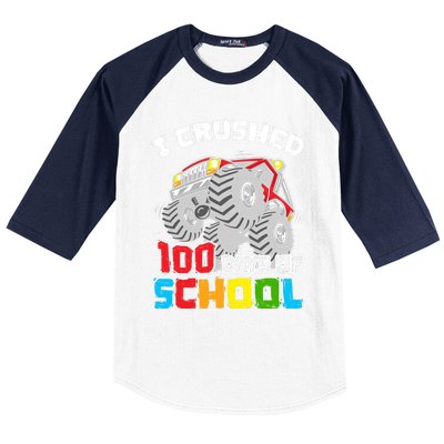 I Crushed 100 Days Of School 100th Day Of Monster Truck Cute Gift Baseball Sleeve Shirt