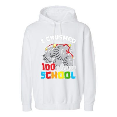 I Crushed 100 Days Of School 100th Day Of Monster Truck Cute Gift Garment-Dyed Fleece Hoodie