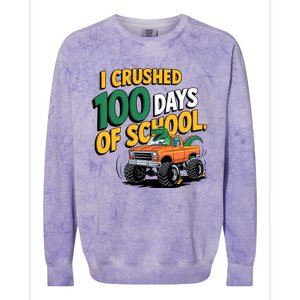 I Crushed 100 Day Of School Monster Truck T Rex Dinosaur Boy Colorblast Crewneck Sweatshirt