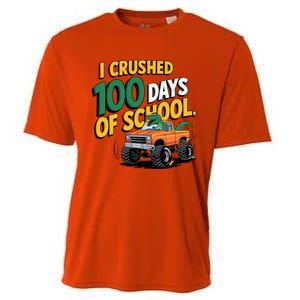 I Crushed 100 Day Of School Monster Truck T Rex Dinosaur Boy Cooling Performance Crew T-Shirt