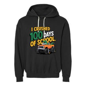 I Crushed 100 Day Of School Monster Truck T Rex Dinosaur Boy Garment-Dyed Fleece Hoodie