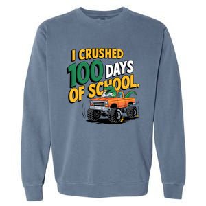 I Crushed 100 Day Of School Monster Truck T Rex Dinosaur Boy Garment-Dyed Sweatshirt