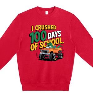 I Crushed 100 Day Of School Monster Truck T Rex Dinosaur Boy Premium Crewneck Sweatshirt