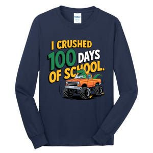 I Crushed 100 Day Of School Monster Truck T Rex Dinosaur Boy Tall Long Sleeve T-Shirt