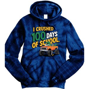 I Crushed 100 Day Of School Monster Truck T Rex Dinosaur Boy Tie Dye Hoodie