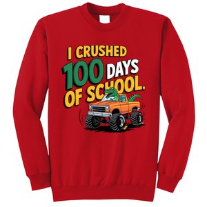 I Crushed 100 Day Of School Monster Truck T Rex Dinosaur Boy Sweatshirt