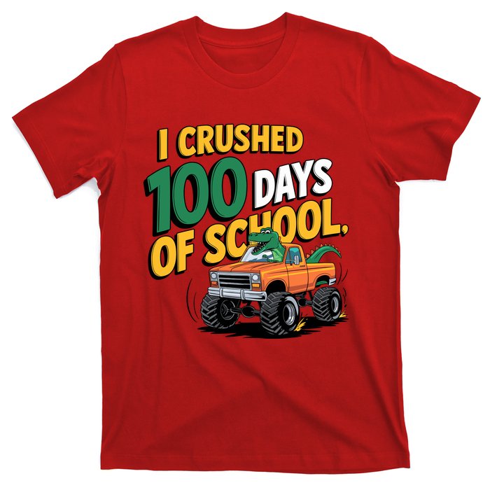 I Crushed 100 Day Of School Monster Truck T Rex Dinosaur Boy T-Shirt