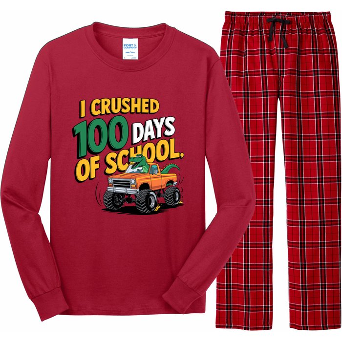 I Crushed 100 Day Of School Monster Truck T Rex Dinosaur Boy Long Sleeve Pajama Set