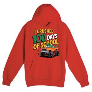 I Crushed 100 Day Of School Monster Truck T Rex Dinosaur Boy Premium Pullover Hoodie