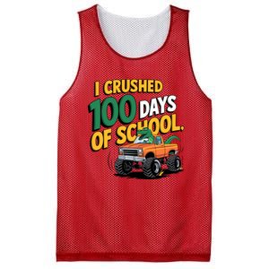 I Crushed 100 Day Of School Monster Truck T Rex Dinosaur Boy Mesh Reversible Basketball Jersey Tank