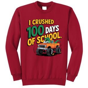 I Crushed 100 Day Of School Monster Truck T Rex Dinosaur Boy Tall Sweatshirt